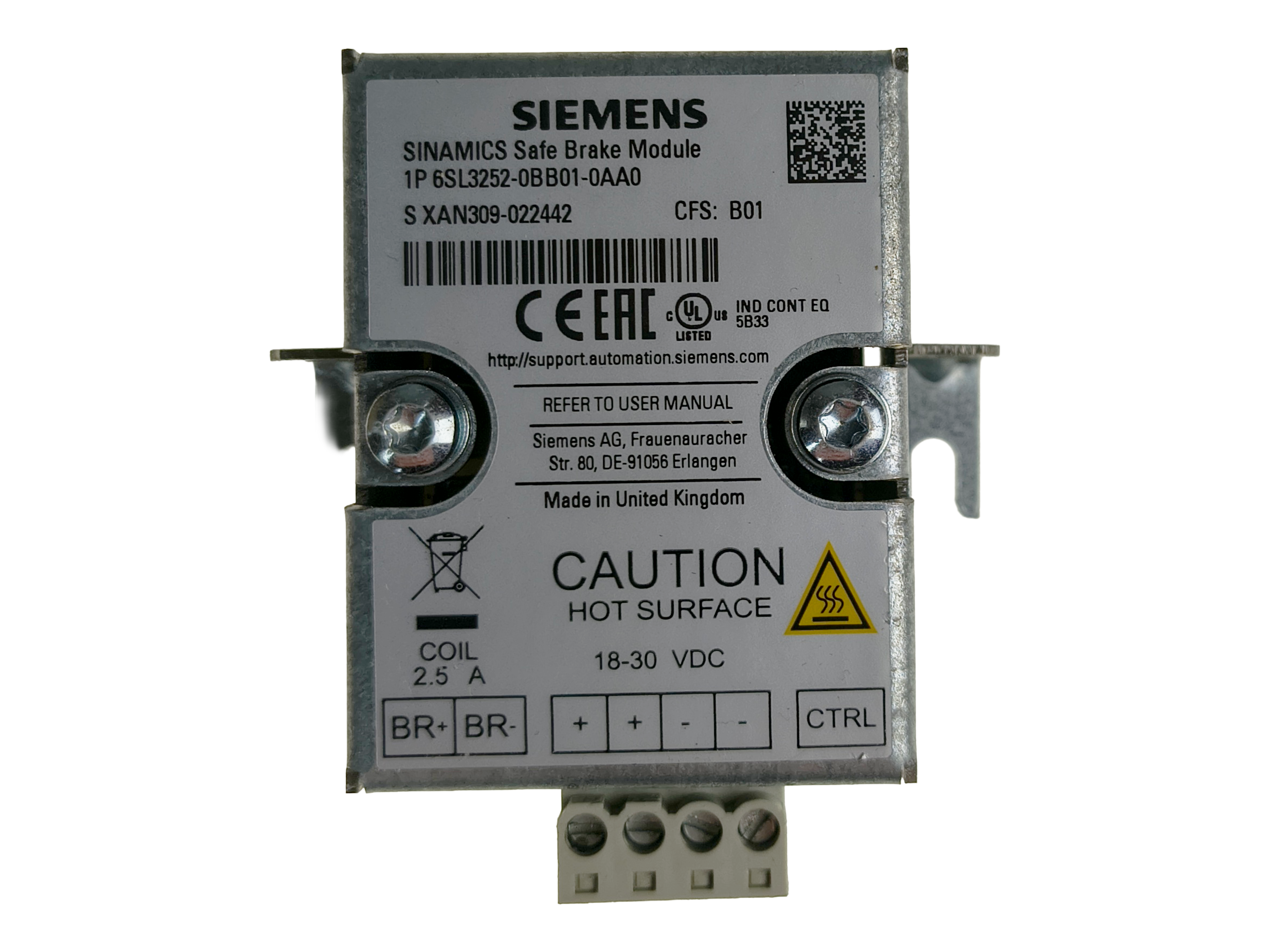 Siemens 6SL3252-0BB01-0AA0 OPT SINAMICS SAFE BRAKE RELAY — Contactors & Relays