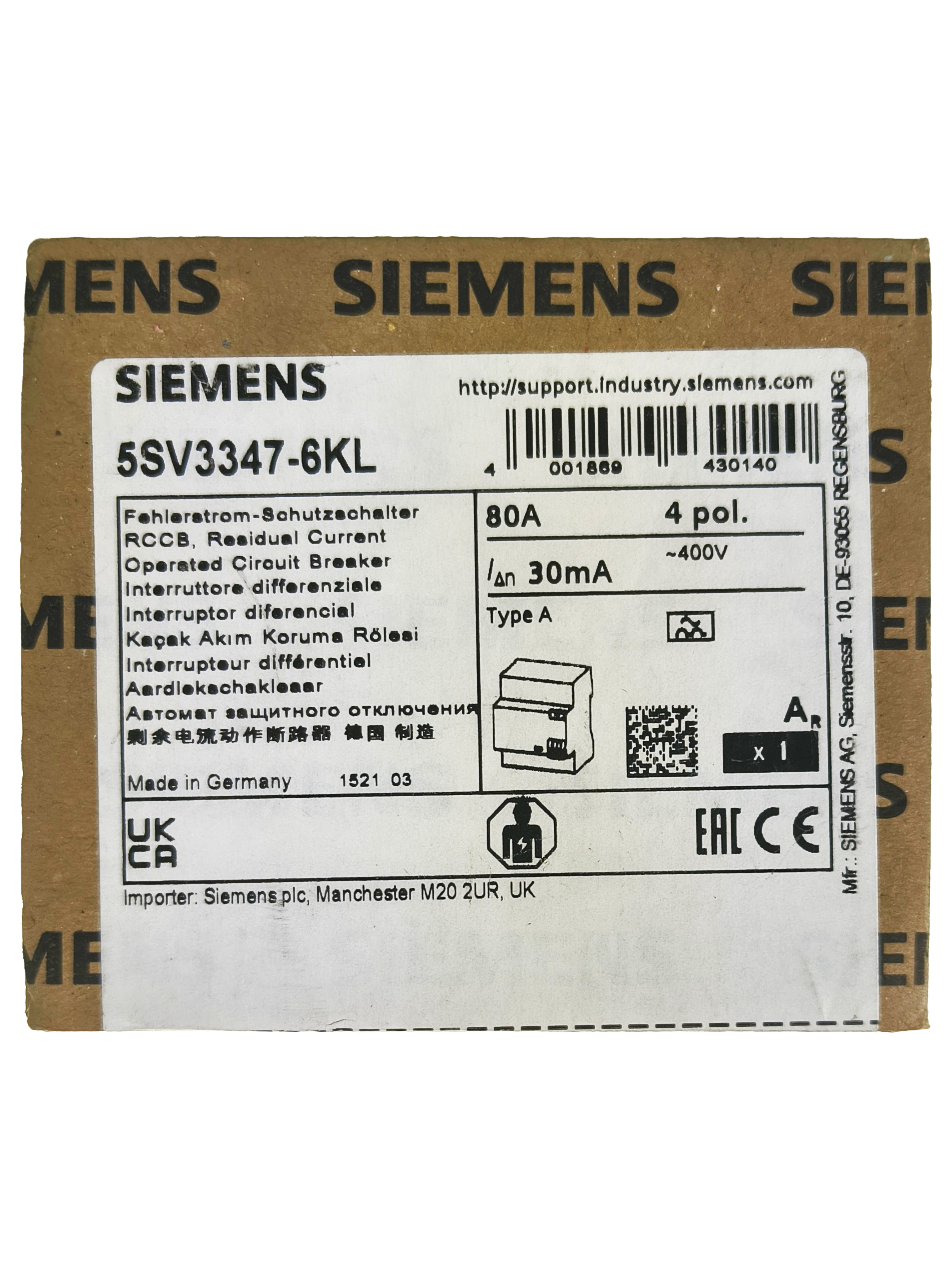 Siemens 5SV3347-6KL Residual current operated circuit breaker, 4-pole, type A, In: 80 A, 3... — Accesorios generales