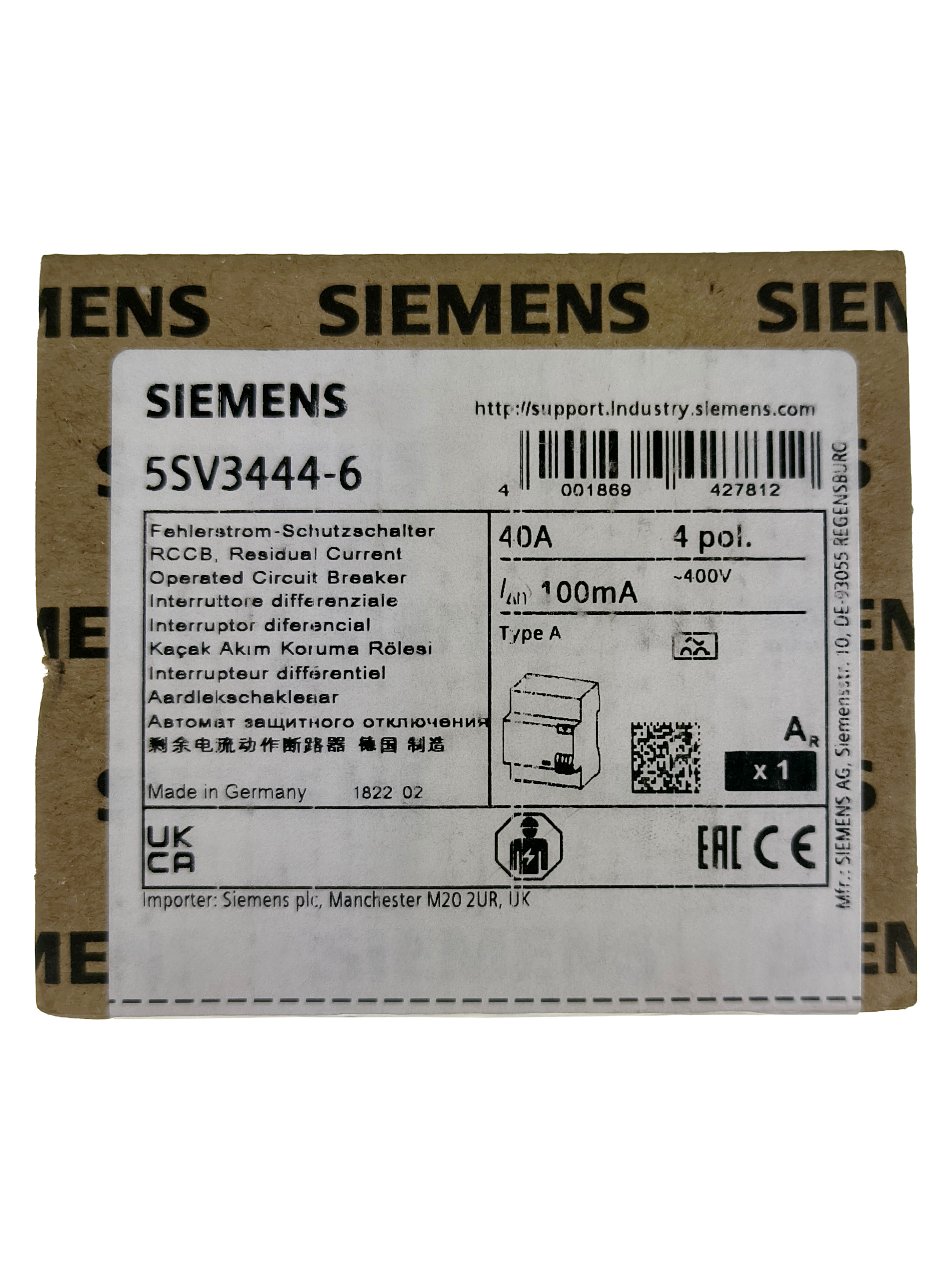 Siemens 5SV3444-6 Residual current operated circuit breaker, 4-pole, type A, In: 40 A, 1... — Akcesoria ogólne