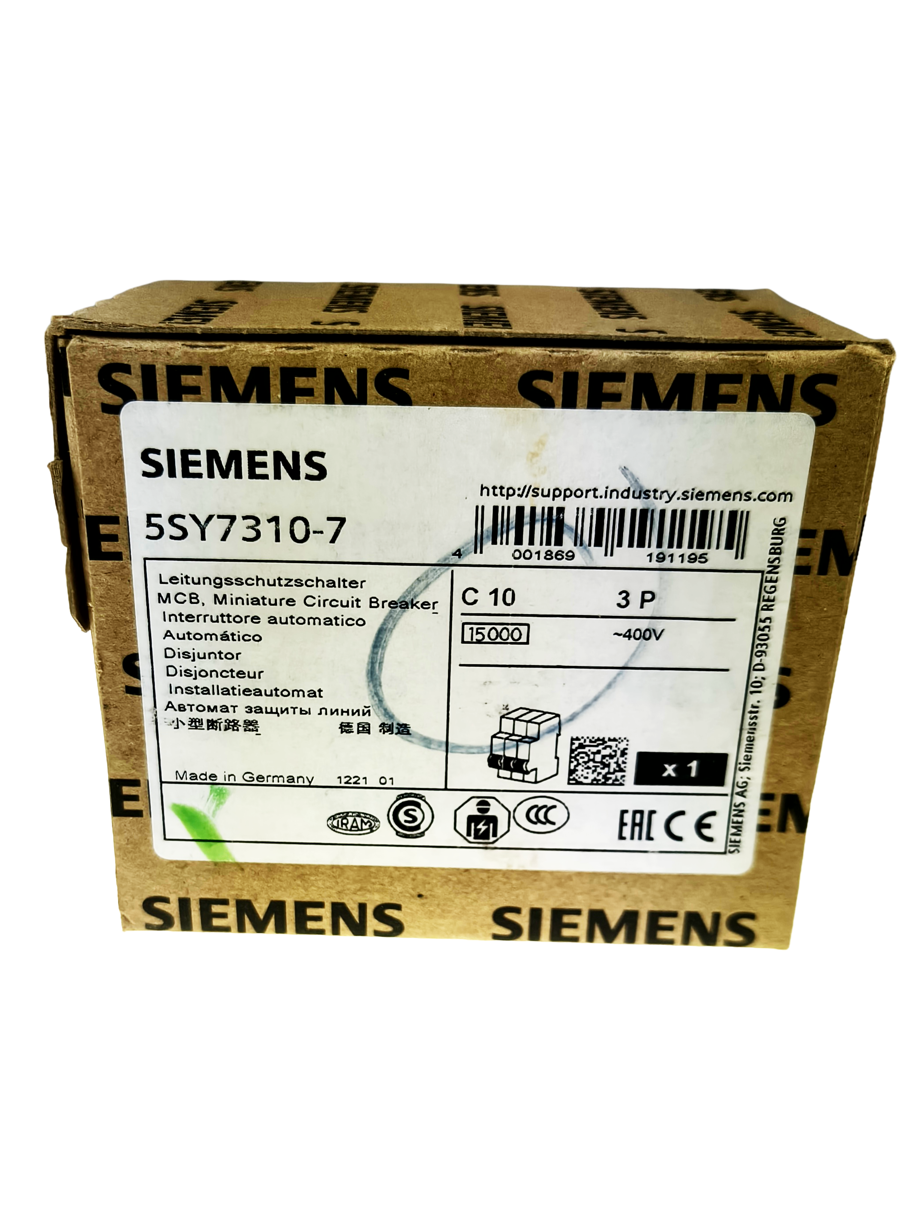 Siemens 5SY7310-7 SUP PTOR 5SY7 3P 480V 10A 5K C-TRIP — Interruptores automáticos y fusibles