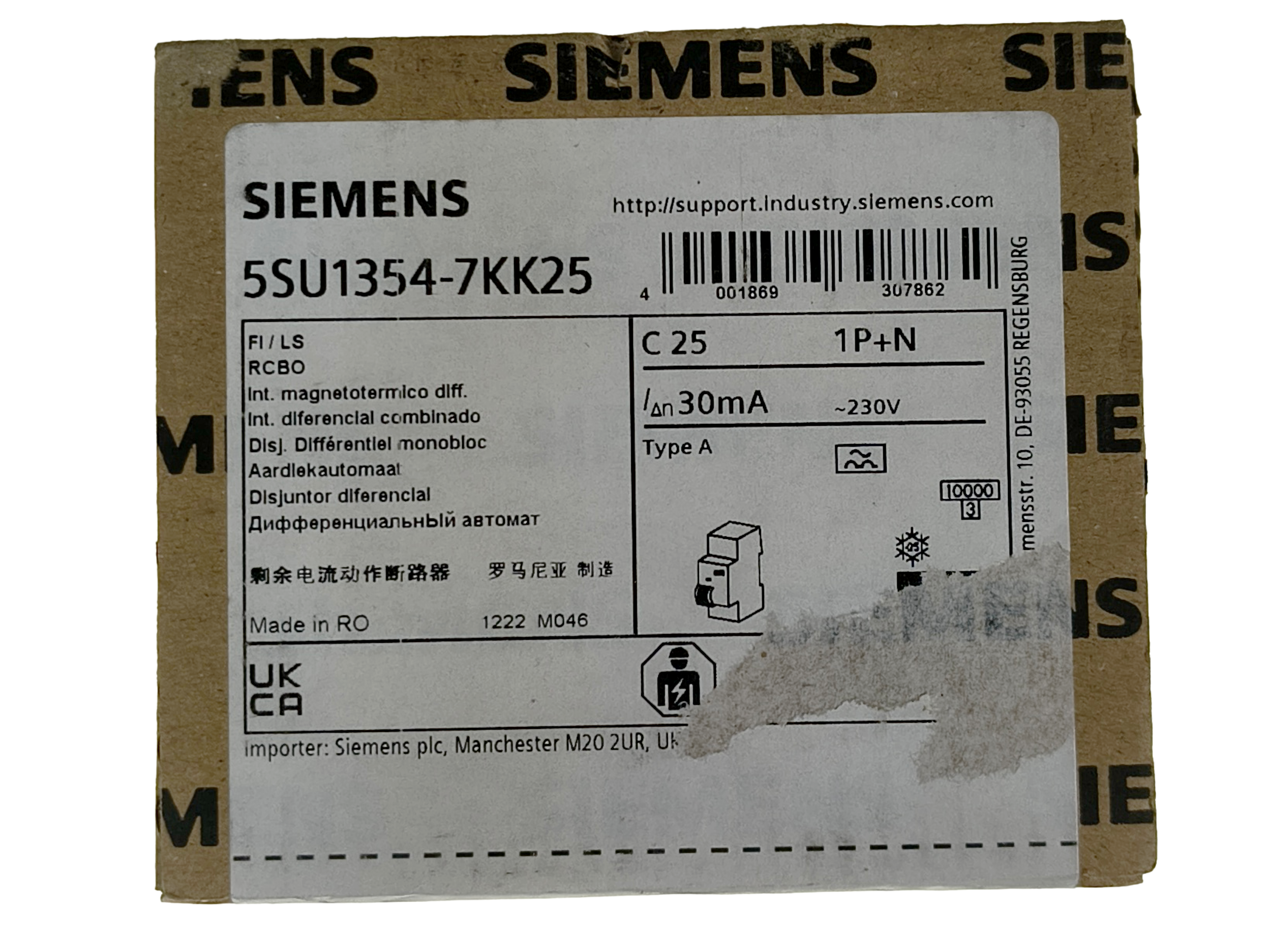 Siemens 5SU1354-7KK25 FI/LS PROTECTOR, TYPE A, IFN 30MA, 10KA, 25A — Accesorios generales
