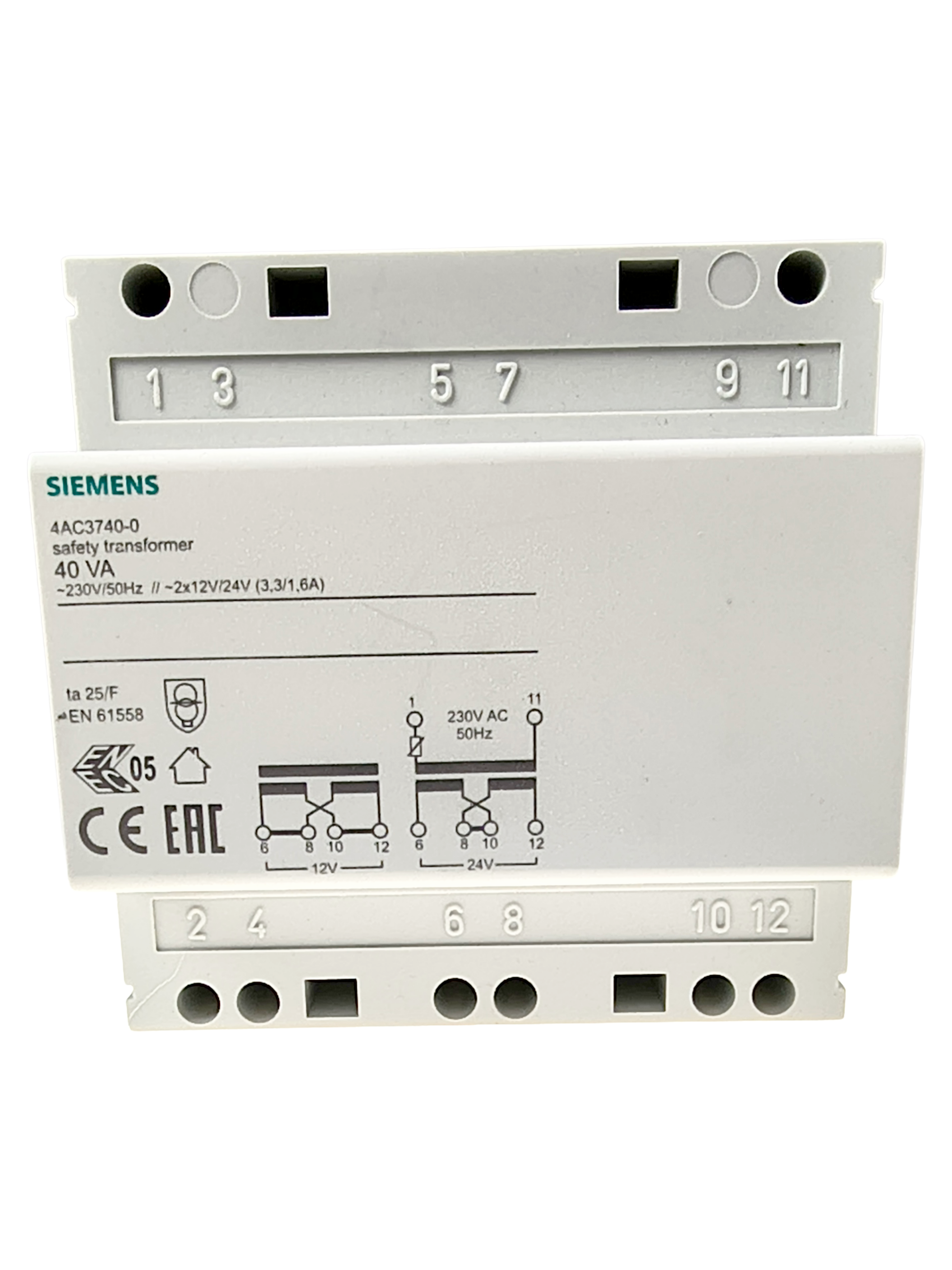 Siemens 4AC3740-0 safety transformer, 40 VA, primary 230 V AC, 50 Hz, secondary 2x 12 V/... — Transformadores industriales y convertidores