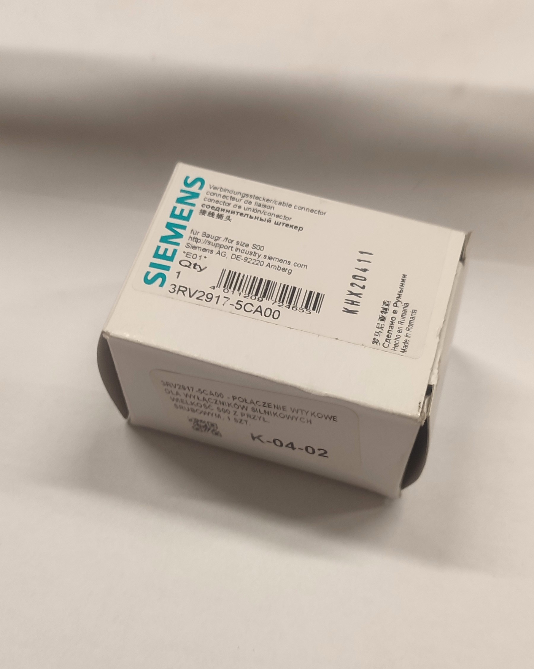 Siemens 3RV2917-5CA00 LINE CONNECTOR SIZE S00 SCREW — Interruttori automatici e fusibili