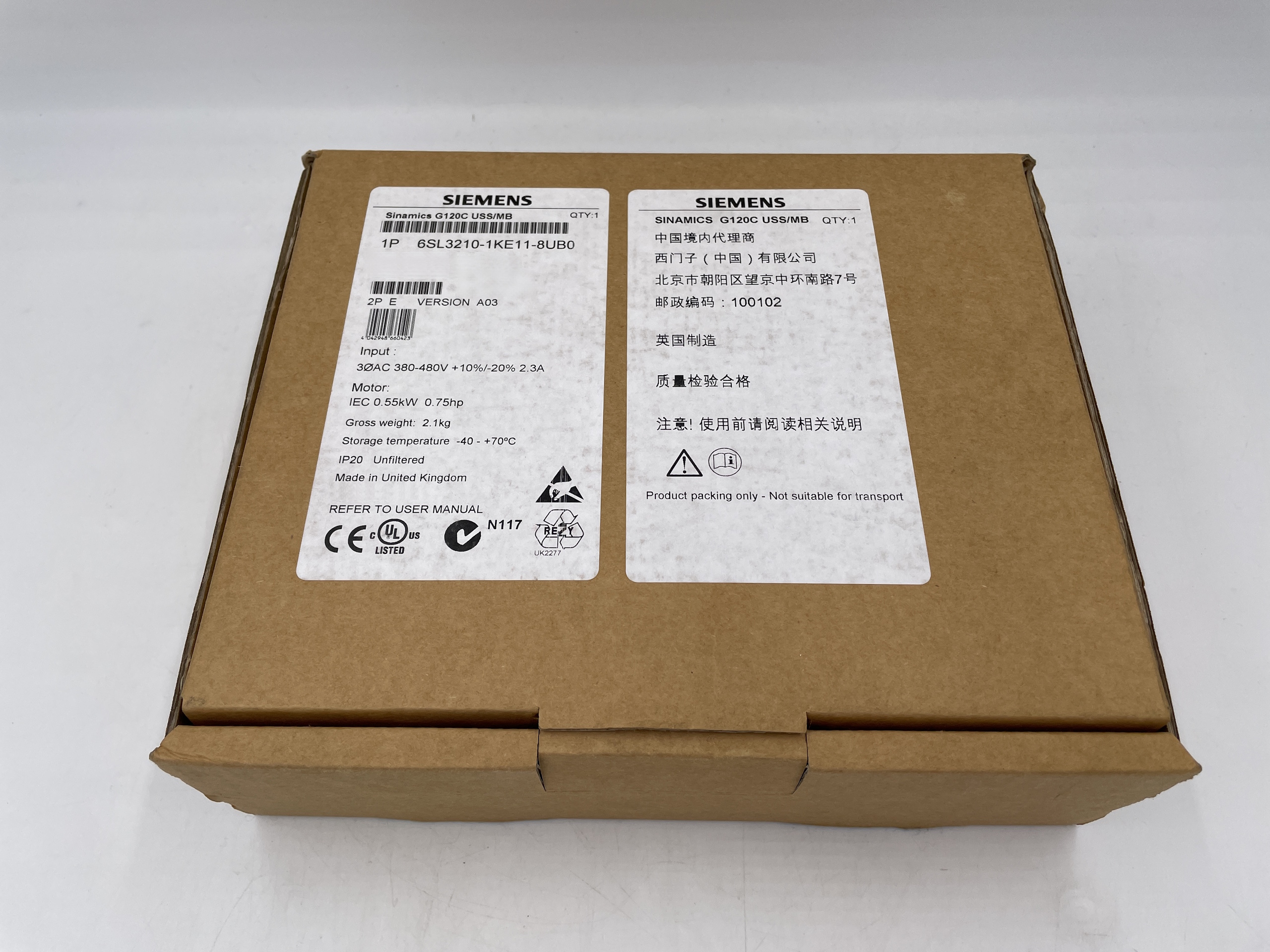 Siemens 6SL3210-1KE11-8UB0 SINAMICS G120C RATED POWER 0,55KW WITH 150% OVERLOAD FOR 3 SEC 3AC380-... — Inverter e convertitori di frequenza