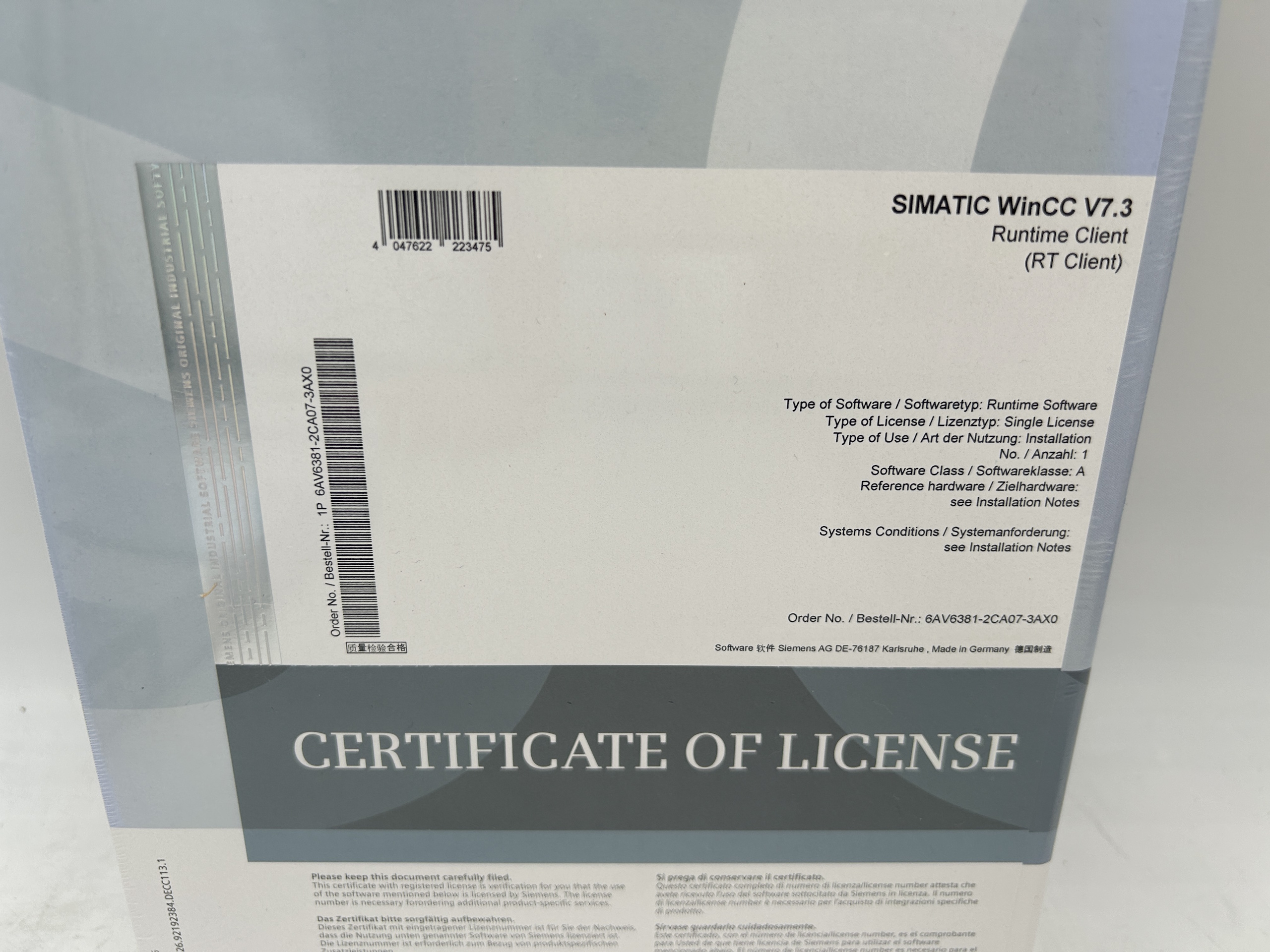 Siemens 6AV6381-2CA07-3AX0 WINCC RT CLIENTE V7.3 — PLC